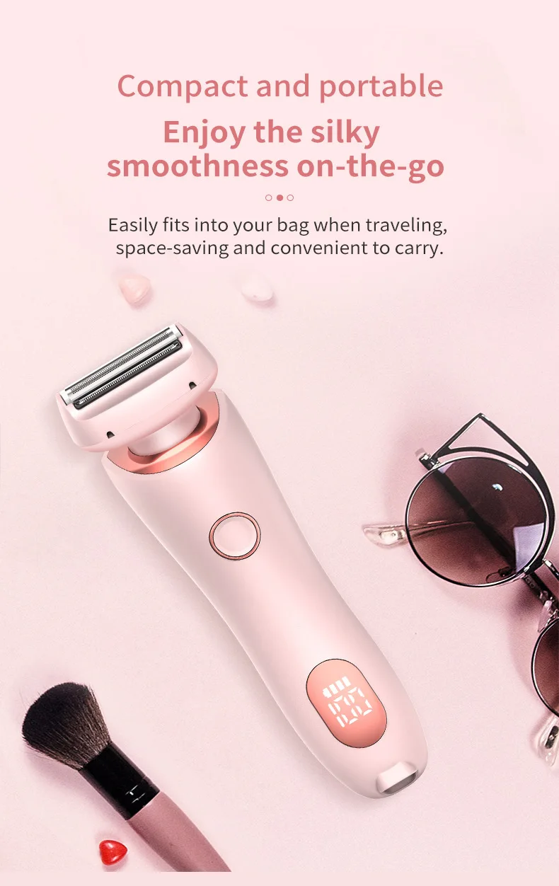2-in-1-Damenrasierer, elektrischer Damenrasierer, wasserdichter Bikini-Gesichtstrimmer, schmerzlose Haarentfernung für Mädchen, Unterarm, Bein, Körper, Arm – Detail 9