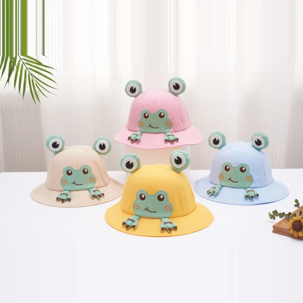 Casual Korean Style Cartoon Frog Bucket Hat Breathable Cotton Baby Sun Protection Hat Mesh Streetwear Children Fishman Hat Boys