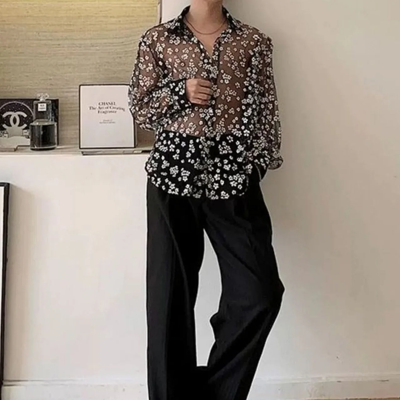 Men’s Summer Sheer Floral Shirt Long Sleeve Transparent Lightweight Loose Fit Casual Fashion Party Club Top 2026New