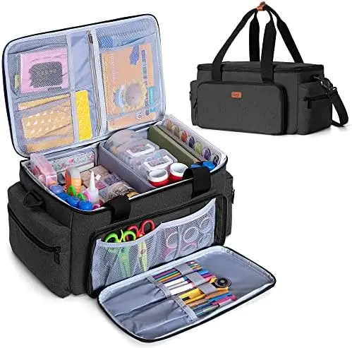

LUXJA Large Craft Tote Bag with Strap - Black - Spacious Art & Sewing Supply Organizer