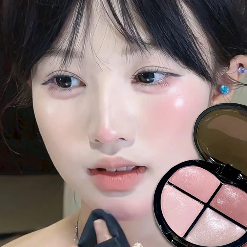 4-Color Wet Gloss Blusher Palette Glow Watery Shimmer Lasting Blush Cream Natural Red Cheek Brighten Contour Highlighter Makeup