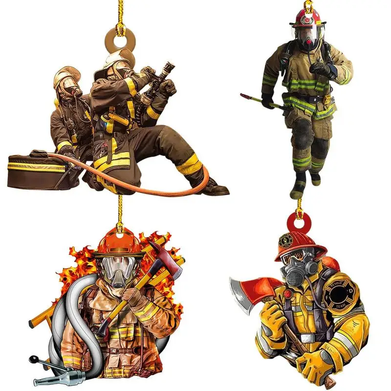 Creative Fireman Coat Car Pendant Christmas Tree Decor Wood Firefighter Uniform Hanging Ornament For Car Home Xmas Souvenir Gift