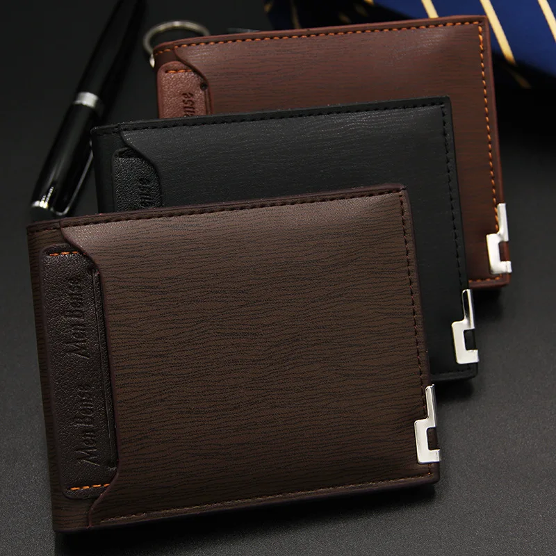 Men's Short Wallet Multi-Function Metal Edge Quick Access Card Holder RFID Blocking Slim Design