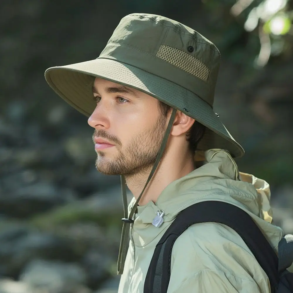 

Fashionable Breathable Mesh Fishing Hat Foldable Wide Brim Summer Sun Hat Windproof UV Protection Panama Cap Outdoor Camping