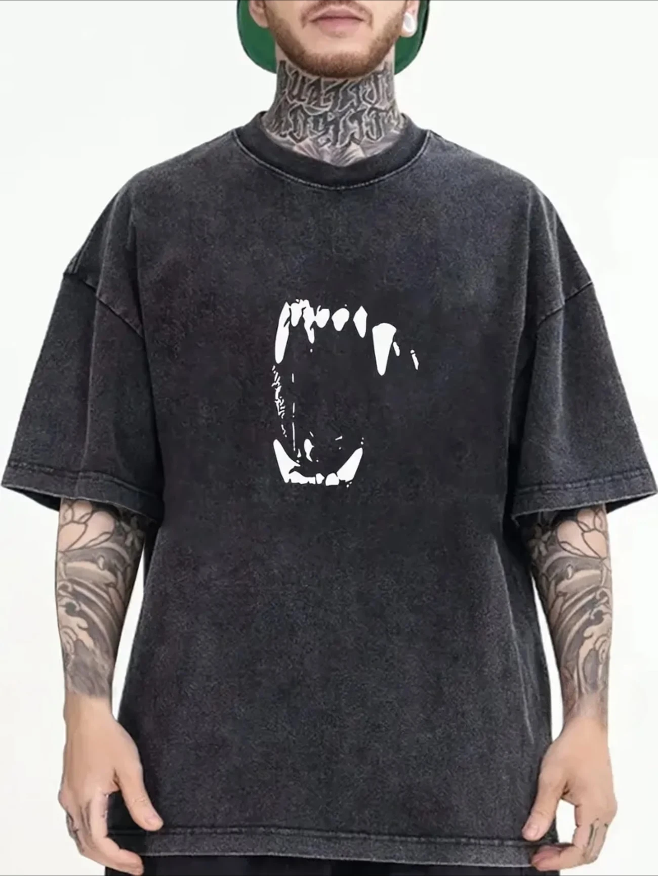 Grunge Fang Monster Mouth Streetwear Gothic Vintage Y2K Washed T Shirt Summer Men Women Tee Top Casual Oversize Loose Harajuku