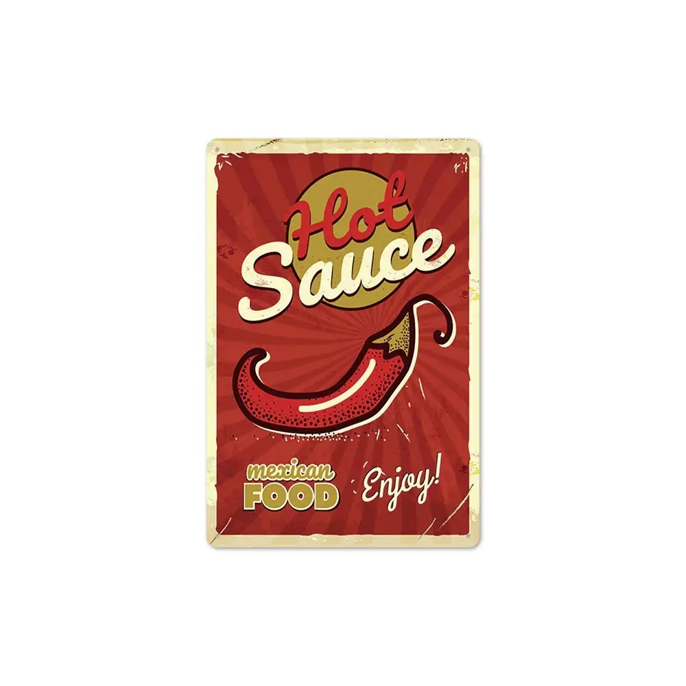 SLALL Hot Sauce Mexican Food Retro Street Sign Household Metal Tin Sign Bar Cafe Car Motorcycle Garage Decoration Supplies12 X 8