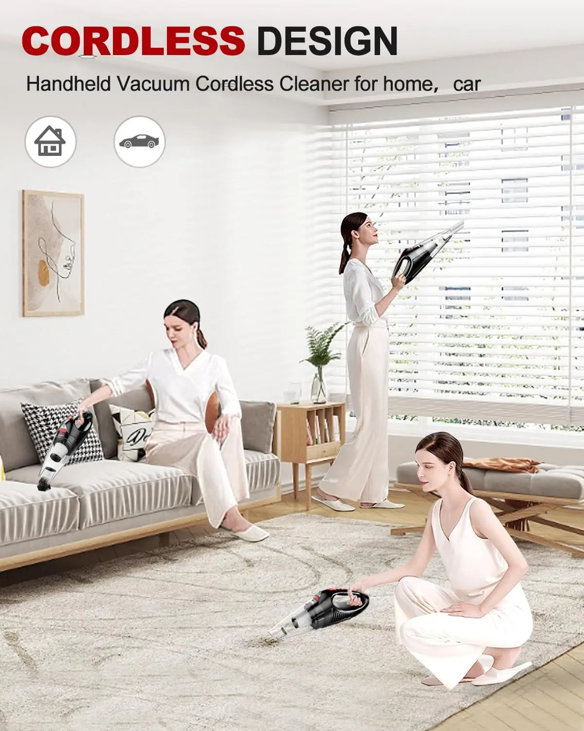 Handheld Vacuum Cordless, Portable Rechargeable Car Vacuum Cleaner High Power with Fast Charge Tech