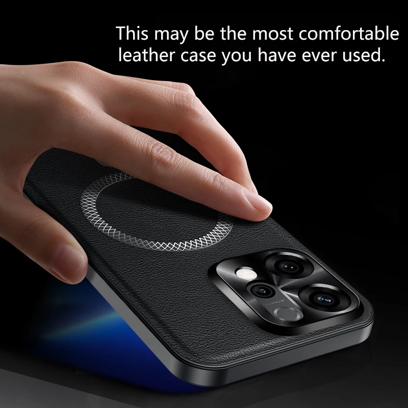For Oppo Reno 14 Pro Case Magnetic Elegant Leather Wear-Resistant Lens Fully Covered Non-Slip Grip Edge Cover Shell