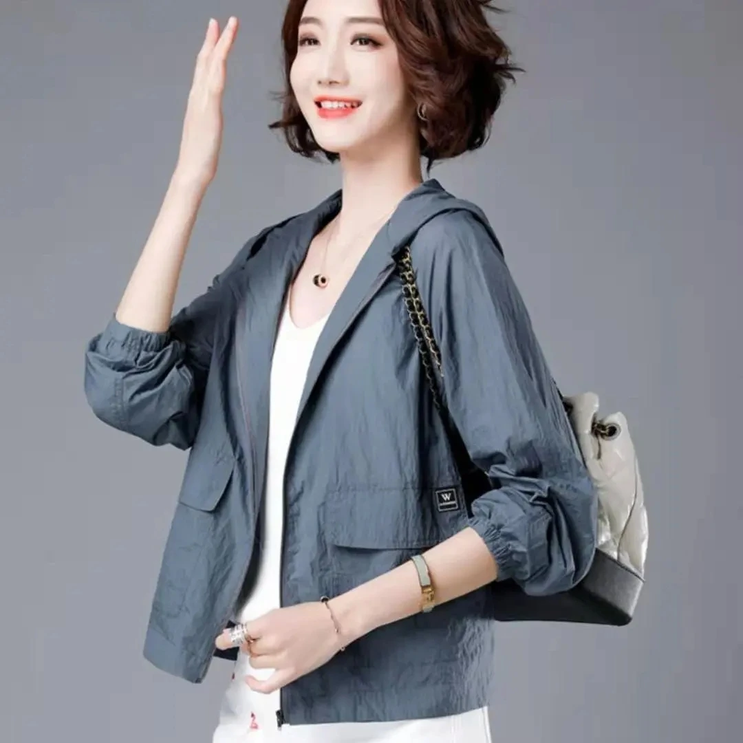 Dámský krátký lehký volný prodyšný sluneční ochranný oděv velké velikosti pohodlný trenčkot letní podzimní svrchní oblečení - náhled 4