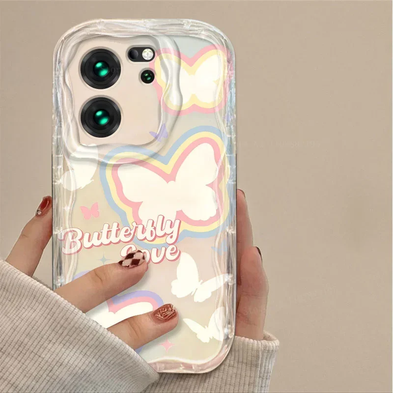 Clear Butterfly Flower Wave Phone Case For Xiaomi Redmi 12 12C 12R 11A 13C 10 10C 10X 9 Power 9A 9C 9T 8 K70E K70 K60 K50 Pro