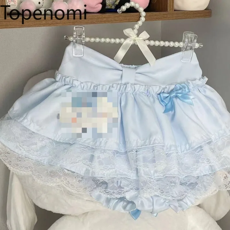 

Мини-юбка Topenomi Kawaii для женщин, с высокой талией, бантом, кружевными вставками, пышная, в японском стиле, милая, универсальная, Y2K, Faldas Ins