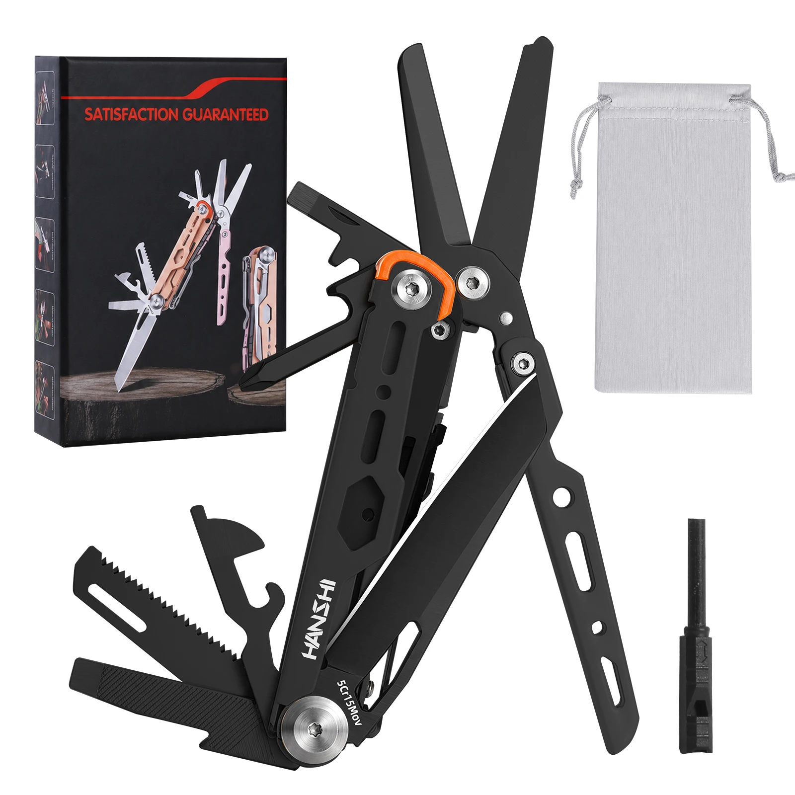 Navaja Multiusos HANSHI 14 en 1 con Bolsa de Almacenamiento para Camping, Senderismo, Supervivencia, Navaja Multiherramienta para Exteriores con Tijeras para Bi