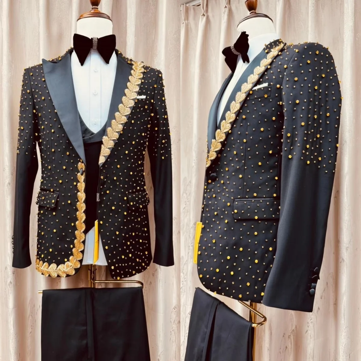 British Men Wedding Suits For Wedding Appliques Peaked Lapel Tuxedo Groom Wear 2 Pcs Jacket Pants Evening Party Customized