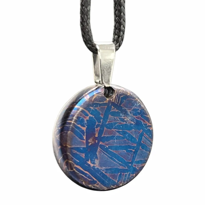 Muonionalusta Meteorite High Temperature Colored Round Pendant Natural Iron Meteorite Necklace Collectible Jewelry Gift LK557