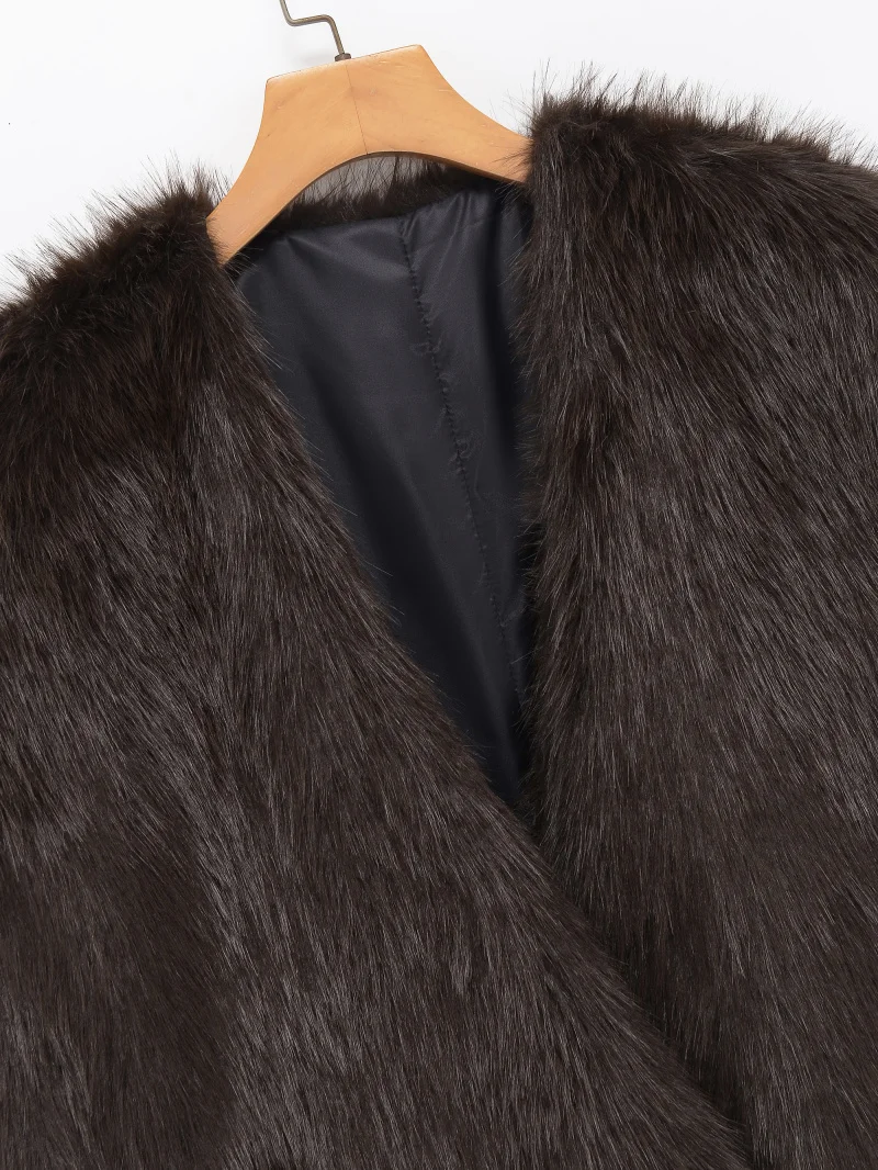 ETJ 2025 dames winter nieuwe elegante en nobele nepbont sjaal losse versie V-hals mouwloze bont korte jas