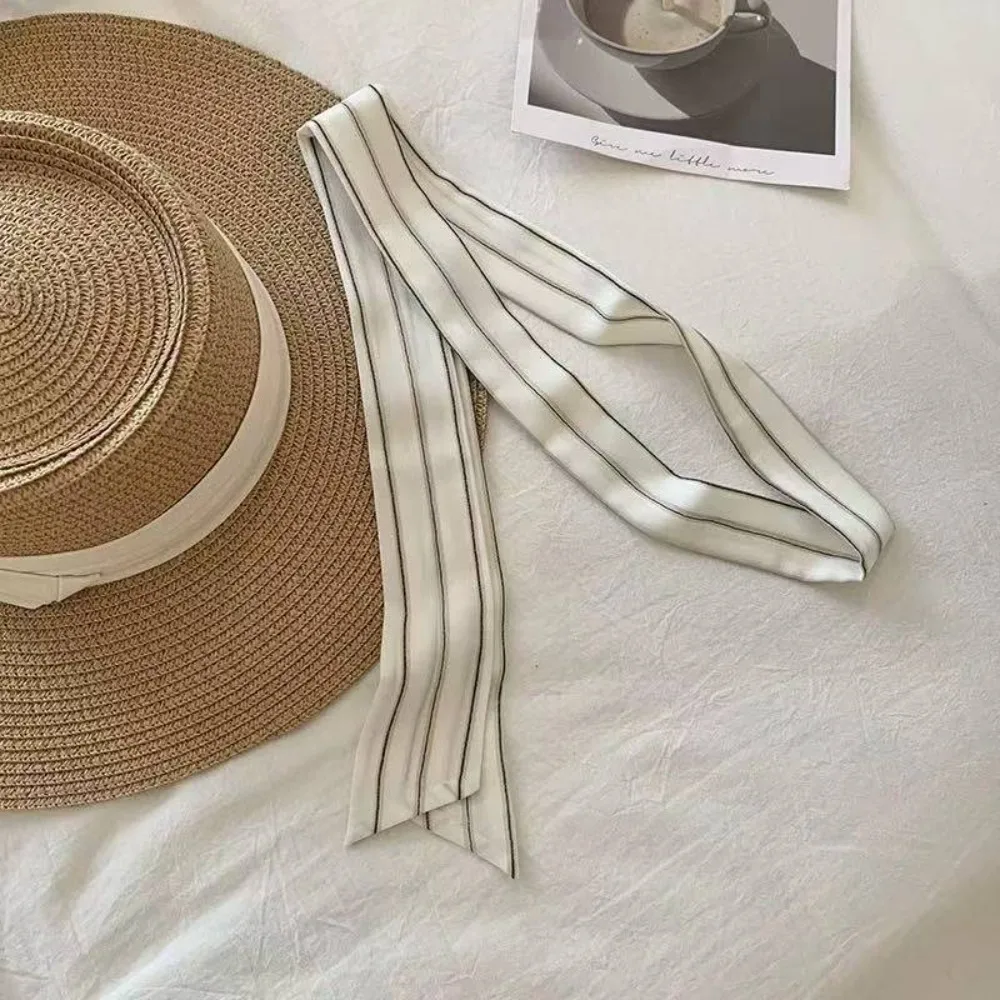 Korean Style Polka Dot Long Narrow Scarf Striped Print Grid Neckerchief Ribbon Chiffon Neck Bandana Women