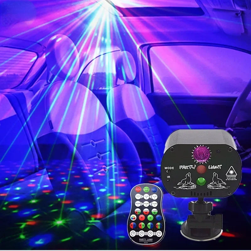 

Rechargeable mini laser lights indoor car laser bar stage disco rotating star projection remote control sound sense