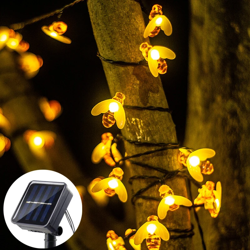 1pc 20/50/100 LED Creative Little Bee String Lights Solar Powered Atmosphere Fairy Lamp Suitable for Bedroom Courtyard Decor