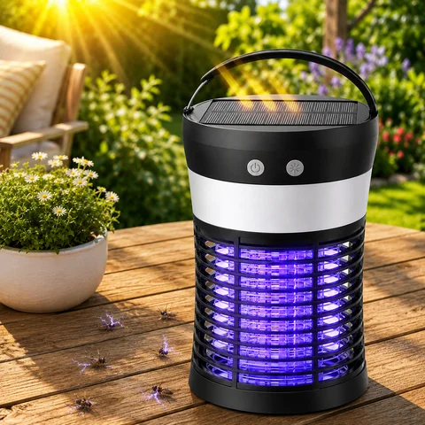 Bug Zapper Electric Solar Mosquito Killer 3000V Rechargeable Insect Fly Trap for Indoor & Outdoor