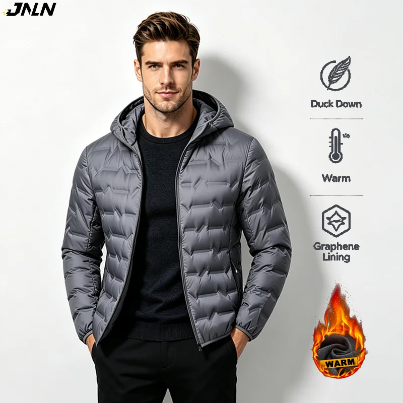 JNLN Men's Winter Down Jacket Duck Down Lightweight Padded Jackets Hiking Camping Climbing Trekking Graphene Lining Warm Coat