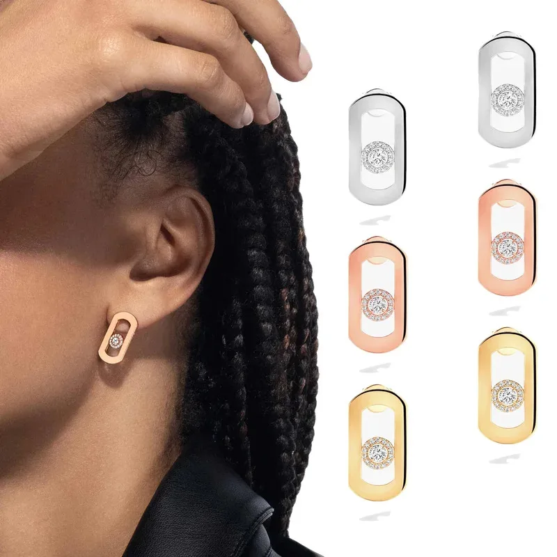 

925 Sterling Silver Brilliant Smooth 1 Diamond Move Messica Earrings Women Luxury Jewelry Vintage Brand Style Party