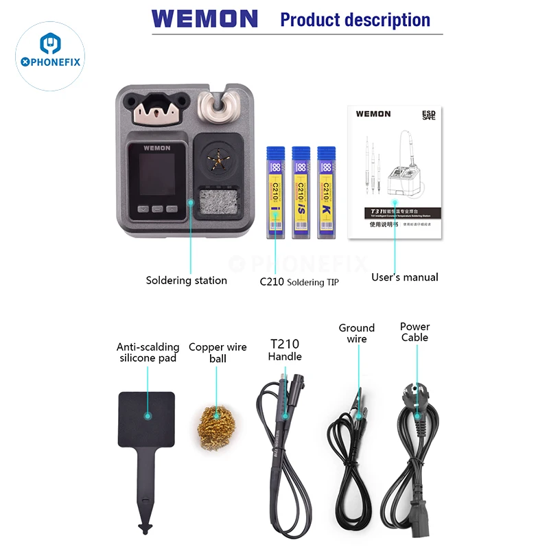 

WEMON T31 Soldering Iron Station 120W 2S Heating C210 T245 T115 Electronic Welding Rework Station for Phone Repair Welding Tools