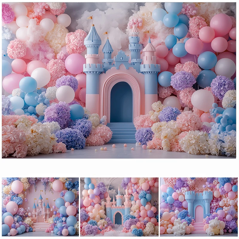 

LS Photography Background Colorful Balloon Flowers Castle Arch Decor Backdrop Couple Baby Shower Portrait Studio Props