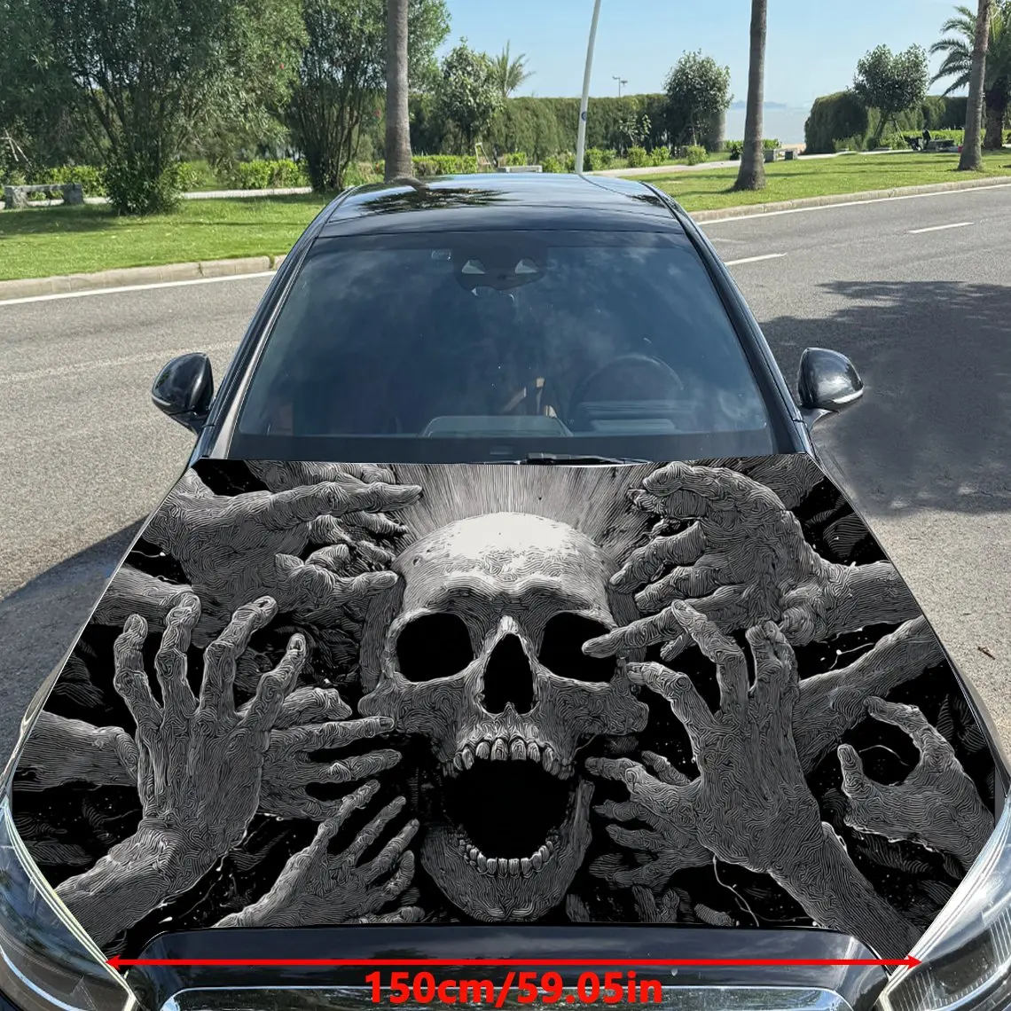 Thrilling Skull Pattern Car Hood stickers , PVC Material Multifunctional Car Hood Stickers, Scratch-Resistant & Fade-Proof, Easy