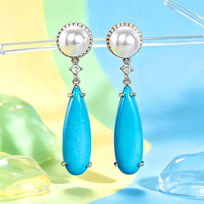2026 New European and American Ethnic Style Earrings, Retro Fashion, Turquoise for Attending Banquets, Pearl Design Accessories