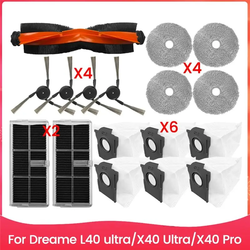 A21Q -For Dreame L40 Ultra/X40 Ultra/X40 Pro Vacuum Cleaner Spare Parts Main Side Brush Hepa Filter Mop Cloth Dust Bag