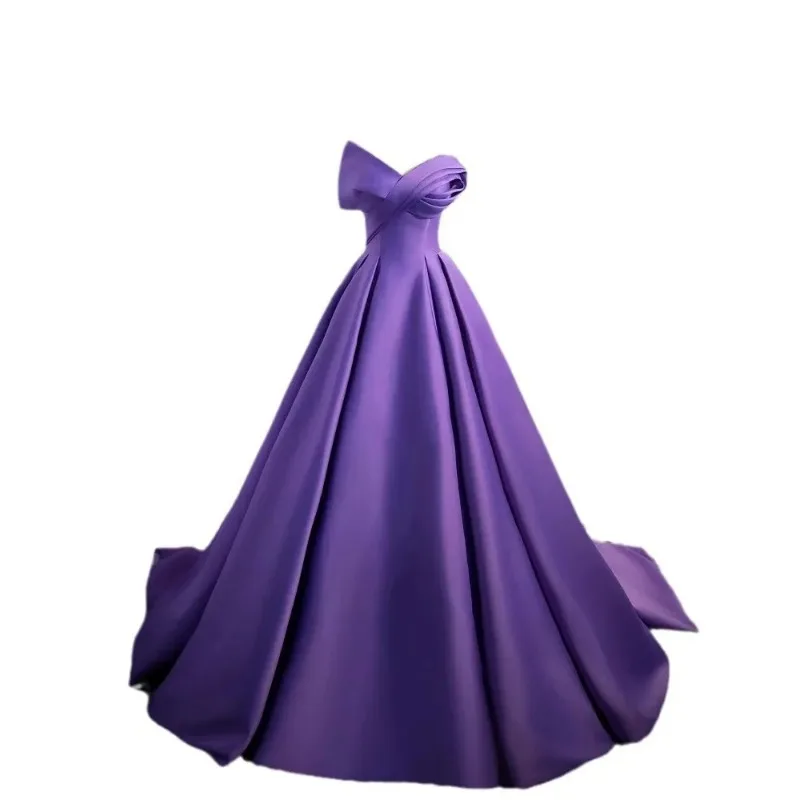 Fioletowa Sukienka Wieczorowa, Damska Elegancja, Wysoka Jakość, Niszowa Sukienka, Sukienka na Jedno Ramię, Sukienka dla Przedstawicielki, Egzamin z Muzyki Wokalnej, Suknia Ślubna