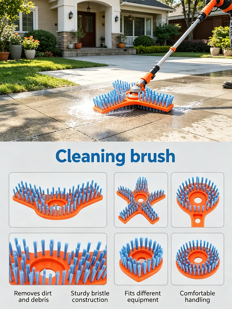 Lawn Mower Cleaning Brush Nylon With Adapter Adjustable Handle For Outdoor Pavement Remover For Deck Garden Yard Floor