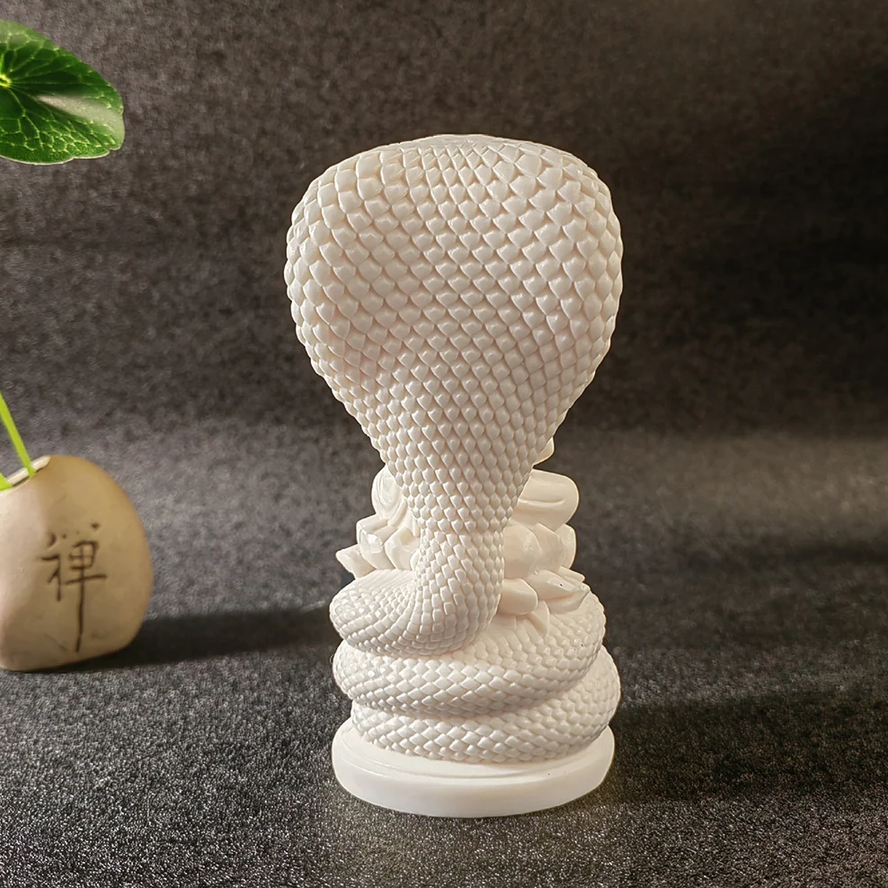 Ivory fruit carving Tathagata Buddha Statue, snake protecting Buddha Ornament, Chinese Zen decorations for home, living room