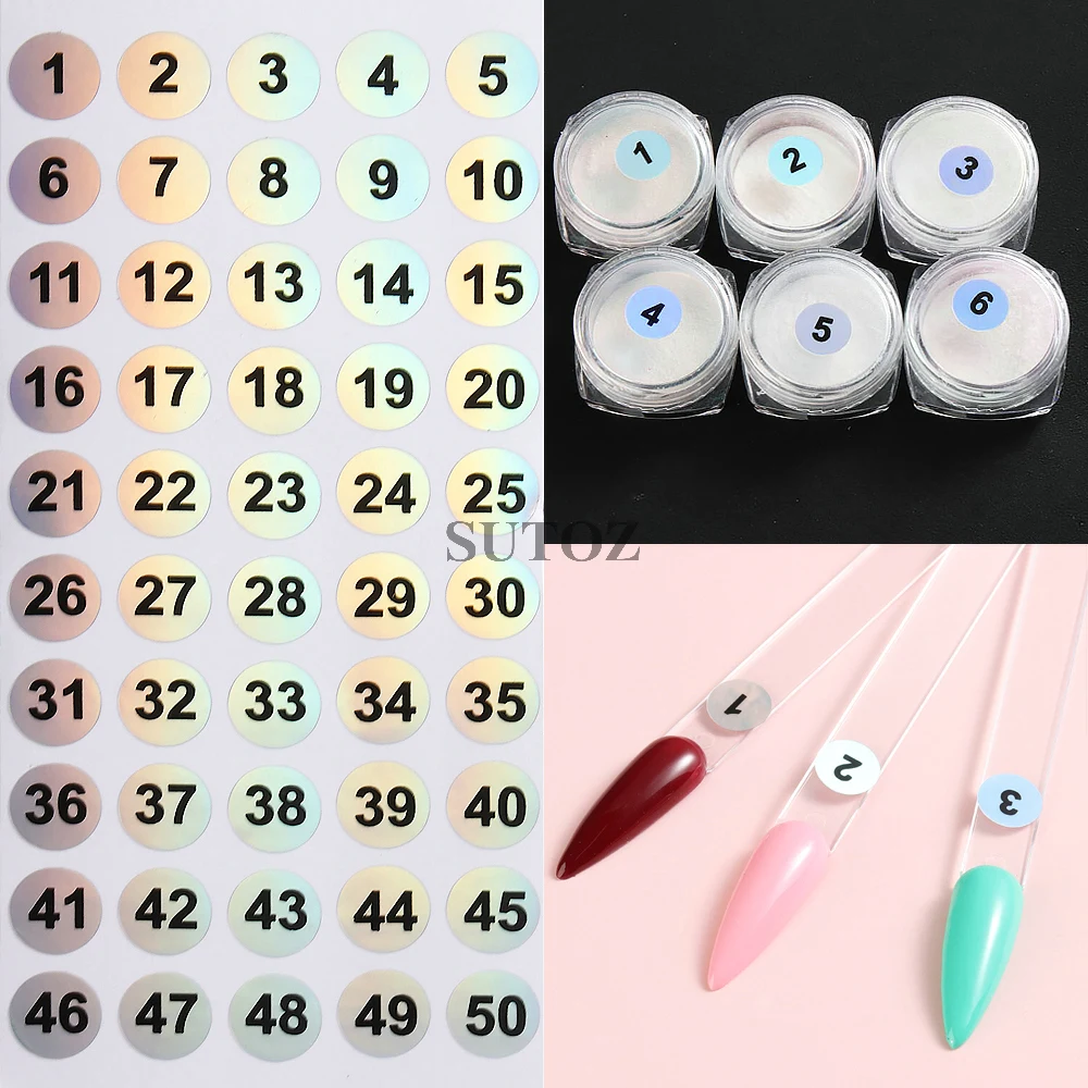 10Pcs 3D Nail Polish Number Sticker Round Waterproof Label Sticker With Numbers 1 to 50 Laser Design Manicure Sliders NLNB1-50