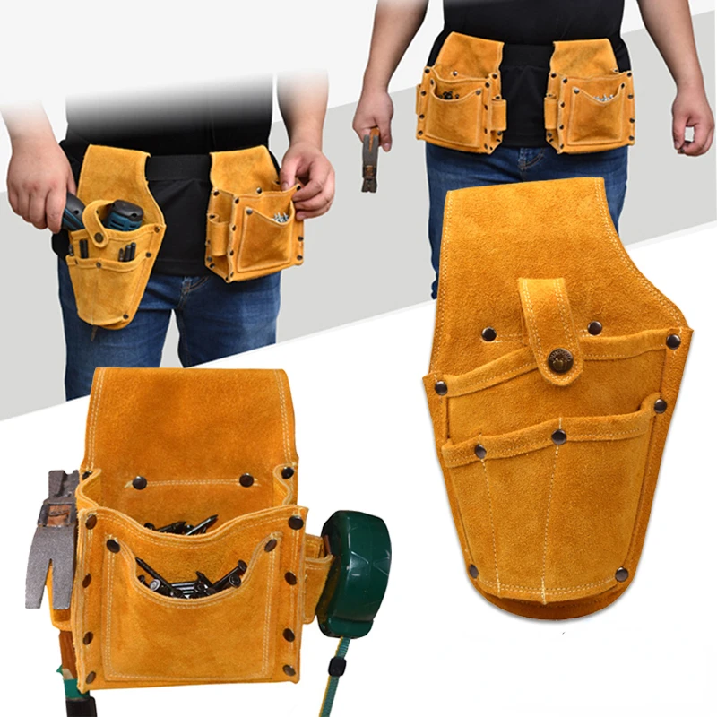 Leather Tool Kit With Adjustable Waistband Wear-Resistant Nails Drill Waist Pack Multifunctional Hardware Electric Waist Bag