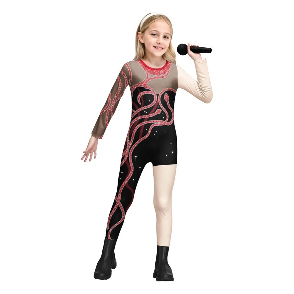 

Shiny Singing Cosplay Costume Kids Performance Jumpsuit Girls Singer One-piece Sequin Romper Halloween Carnival Party Bodysuit