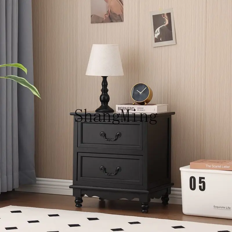 

FG premium black bedside table storage light luxury bedroom home simple locker retro style