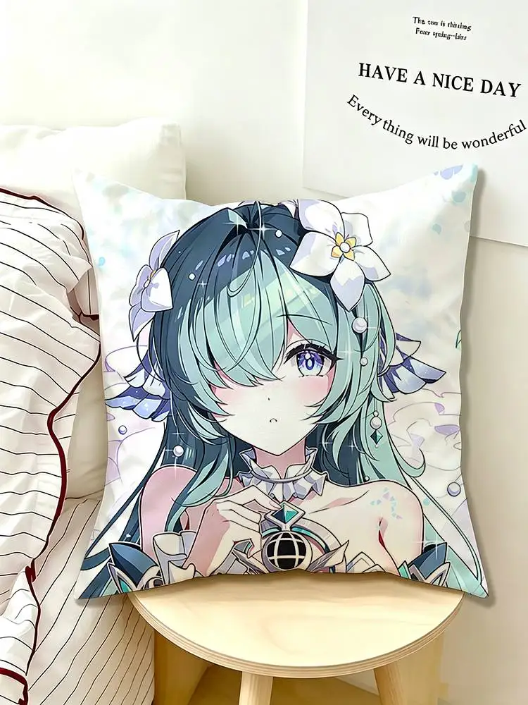 CUTE V-Vodyanitsa Genshin Pillow Case Pattern Printed Pillowcase For Living Room Sofa Cushion Cover