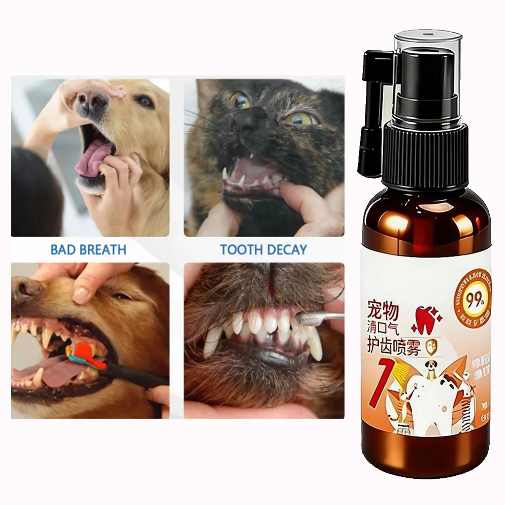 Pet Oral Spray Dental Dirt Remover Cat Teeth Cleaning Breath Freshener Remove Dog Plaque Bad Smell Mouth Harmless Healthy Care