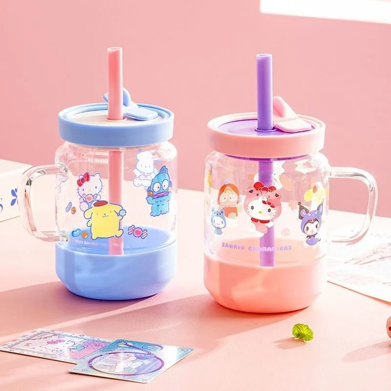 

Sanrio Hello Kitty My Melody Anime Kawaii Glass Cups with Handles Cute Cartoon Drinking Cups Juice Bottle Gifts for Girls