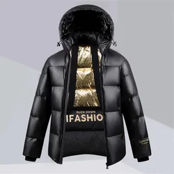 New Winter Men Black Shiny Down Coats Hooded Casual Down Jackets Quality Male White Duck Down Outdoor Windproof Warm Jackets 3XL