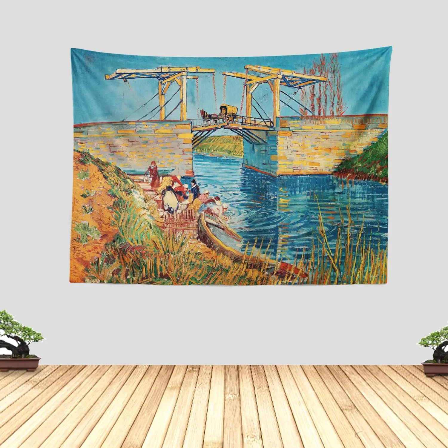 Decorative Tapestry Wall Hanging Canvas Art Print Rustic River Bridge Landscape Scene Vintage Summer Travel Decor for Home Livin