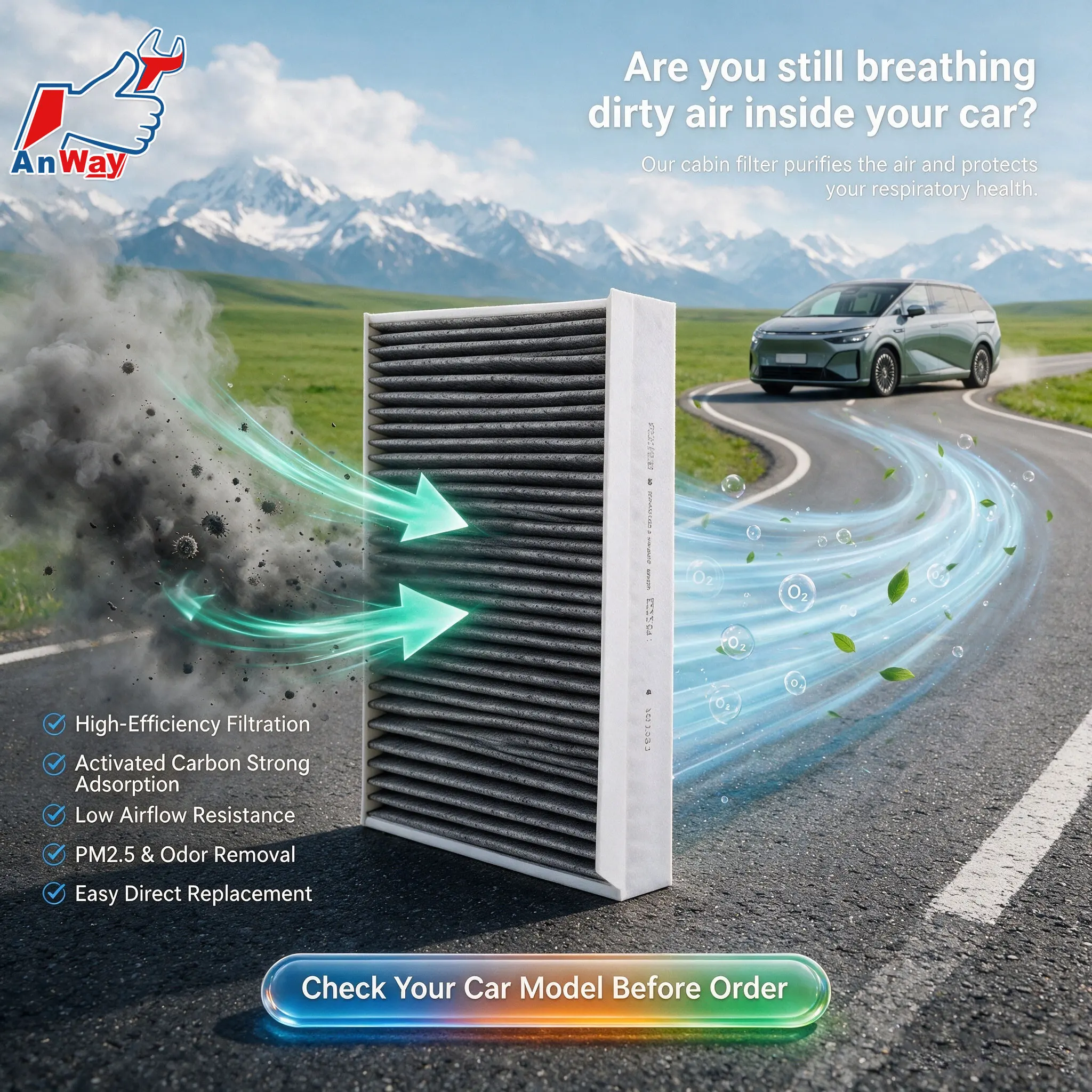Custom Fit Car Cabin Air Filter For XPeng X9 MPV 2024‑2025 Replacement Intake Filter High Flow Air Intake Premium Air Filter