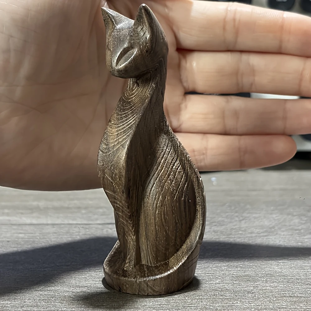 Wooden Minimalist Cat Ornaments, Creative Home Decorations, Office Desktop Artwork, Animal-Shaped Wood Carving Cat Crafts, Perfect Gifts for Christmas, New Year, and Birthdays