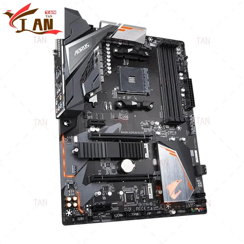 For B450 AORUS ELITE Motherboard 64GB HDMI M.2 Socket AM4 DDR4 ATX B450 Mainboard 100% Tested Fully Work Tan