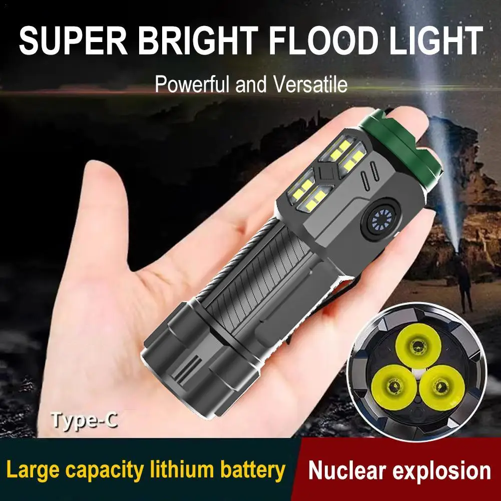 

1pc Outdoor Car Mounted Magnetic Adsorption Side Lights COB Work Light Type-c Charging LED Three Eye Flashlight