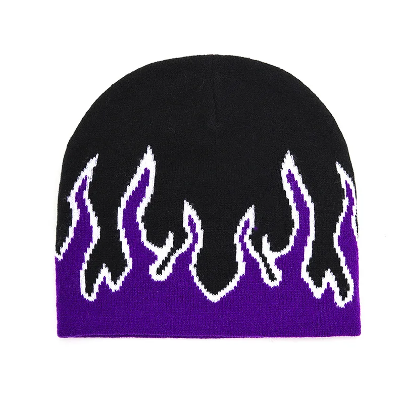 Hip Hop Fire Knitted Beanies Gothic Flame Skullies Hat Flame Women Men\'s Punk Winter Outdoor Riding Hat Halloween Accessories