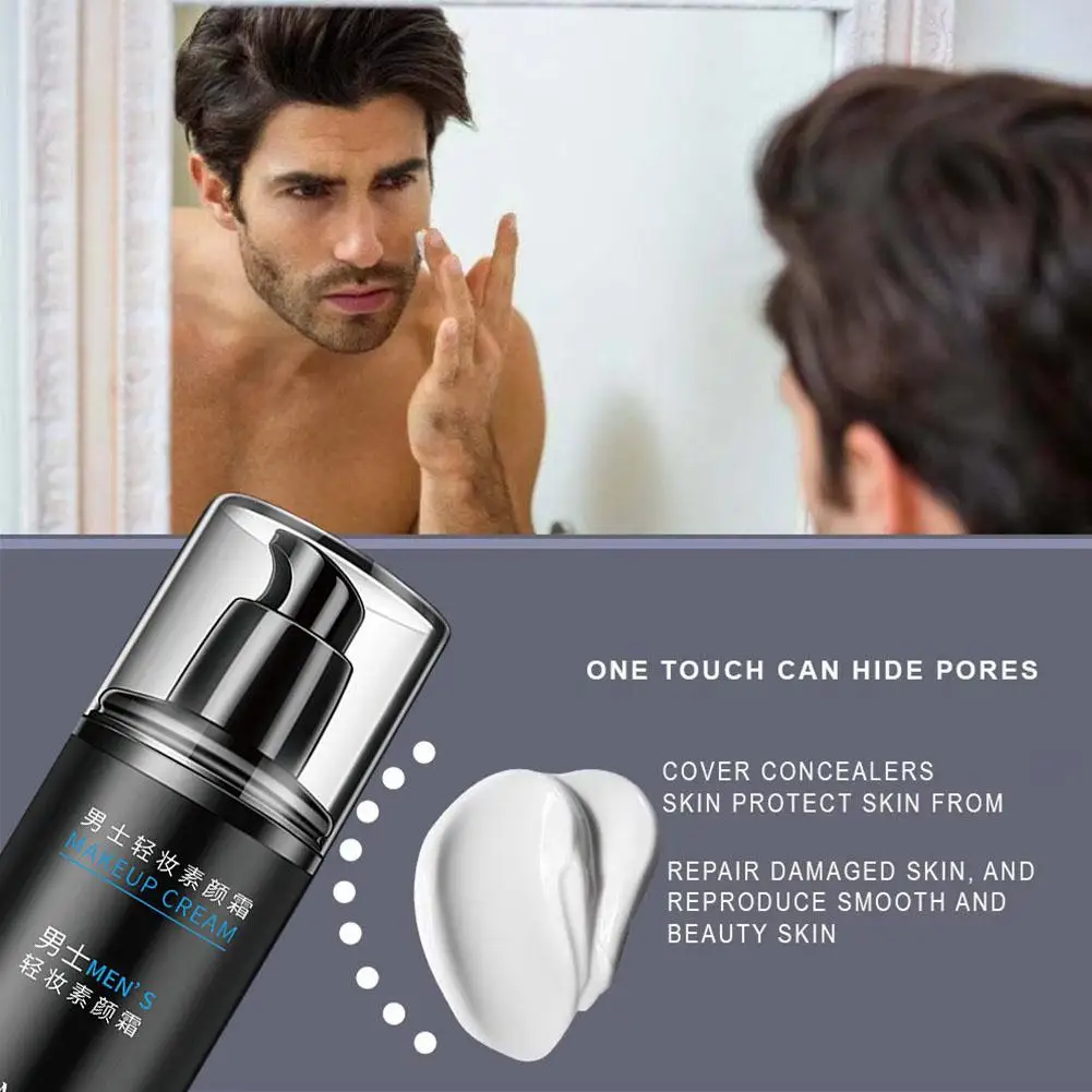 Men'S BB Cream Long-lasting Moisturizing Oil Control Acne Marks Scars Spots Pore Makeup Dark Primer Full Concealer Covering E2J7