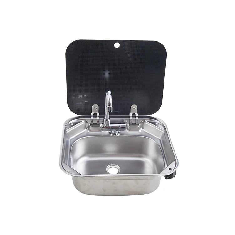 RVS Caravan Campers Traveling Trailers Stainless Steel Single Bowl Square Kitchen Sink With Faucet Modern Design