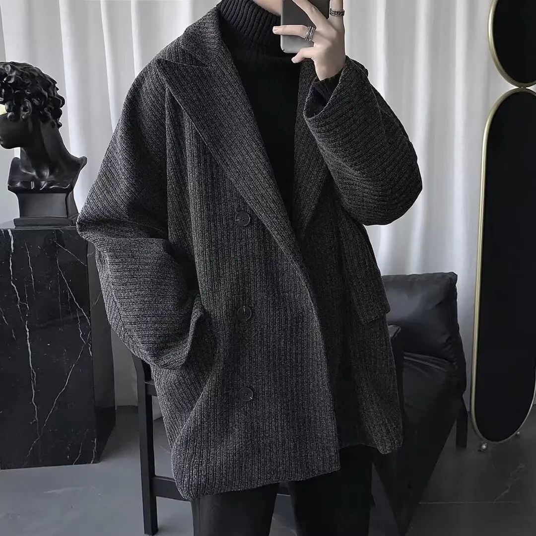 

Men's Mid-Length Double-Sided Overcoat, Solid Color Casual Suit Collar, Youthful Trench Coat